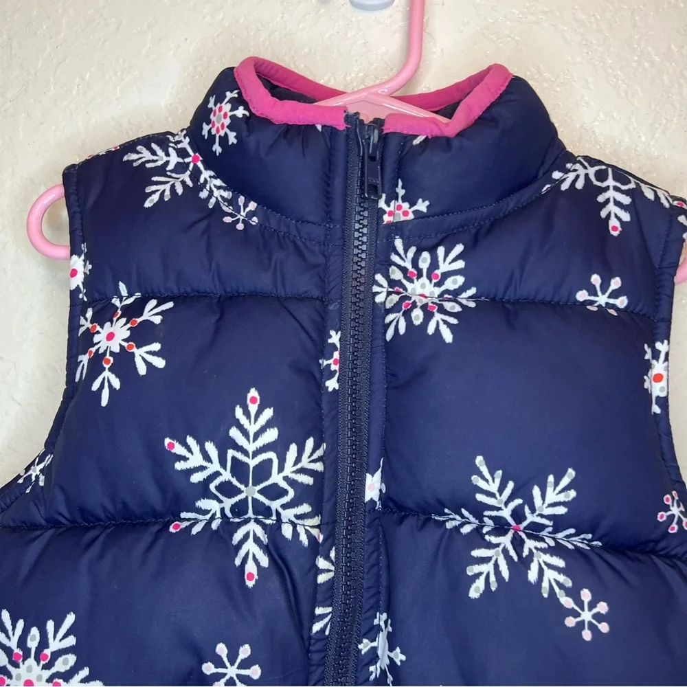 Gymboree Girls Snowflake Puffer Vest | Navy Pink Winter Coat | Size S‎ 6-8